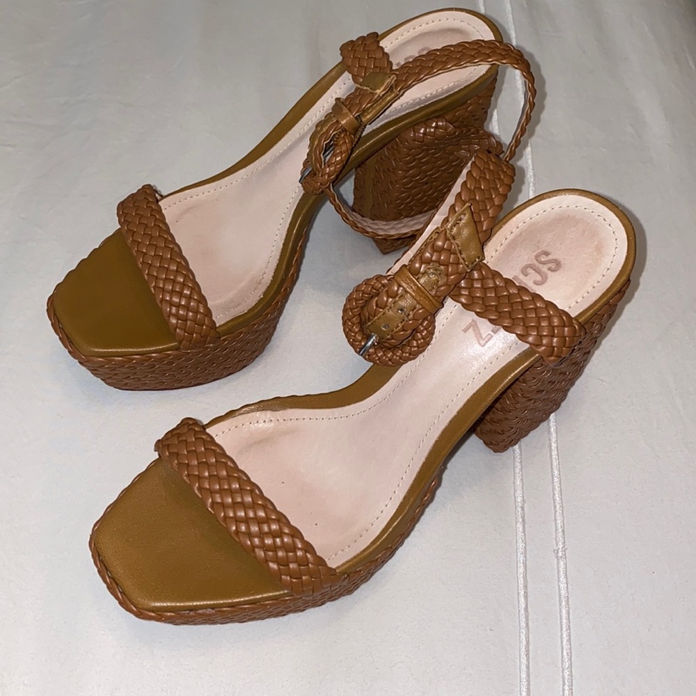 Schutz brown braided block heel